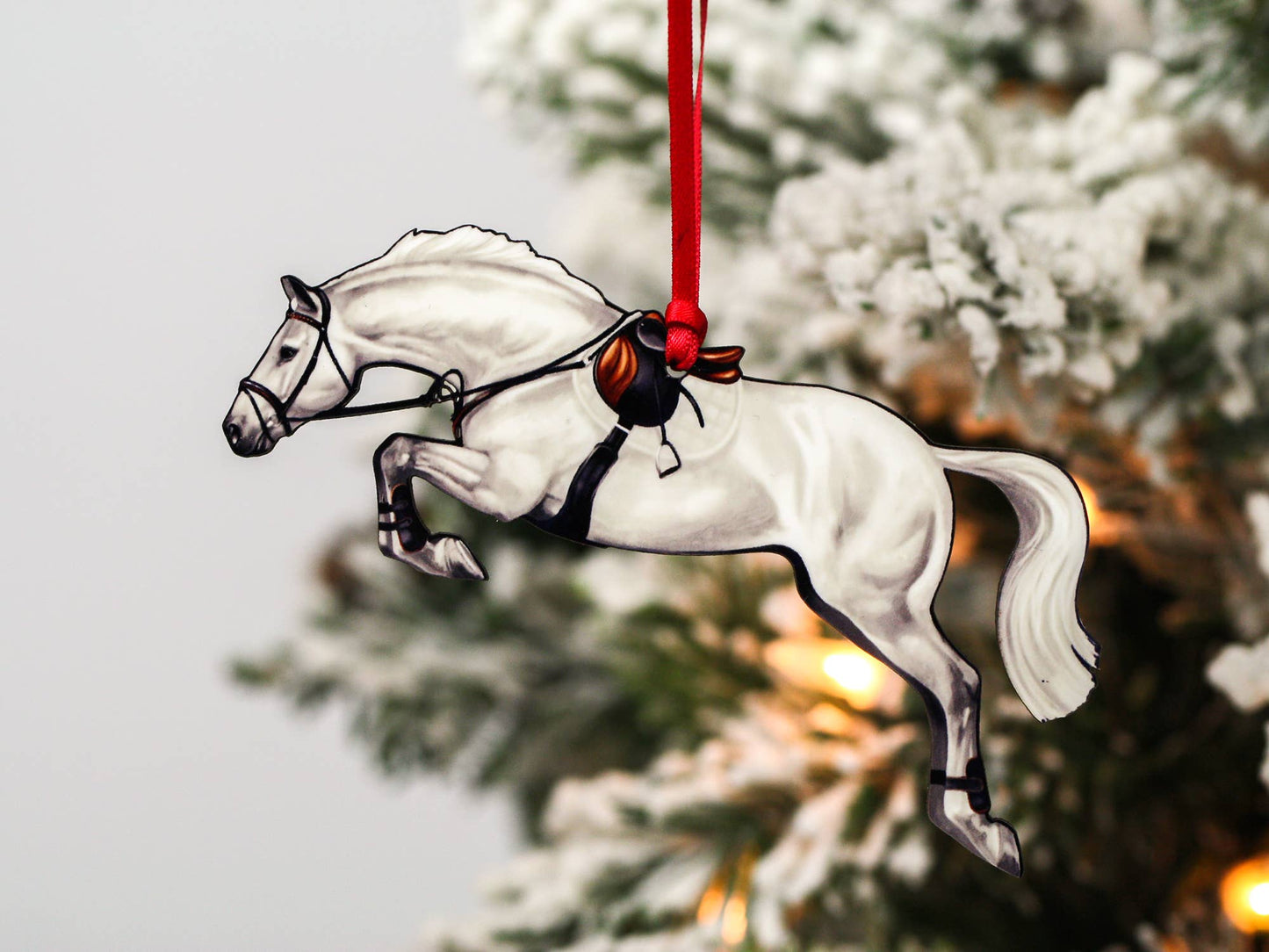 White / Light Gray Hunter Jumper Ornament
