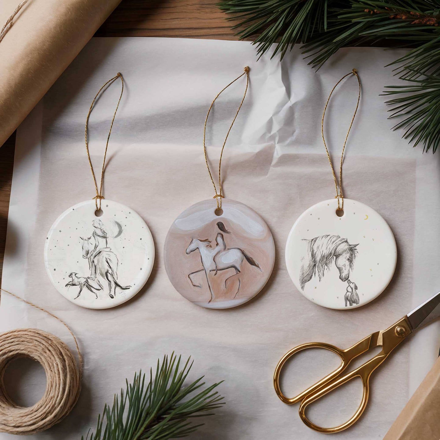 Bettina Norton Artwork - Ceramic Horse Ornaments - Equestrian Christmas Decor BF