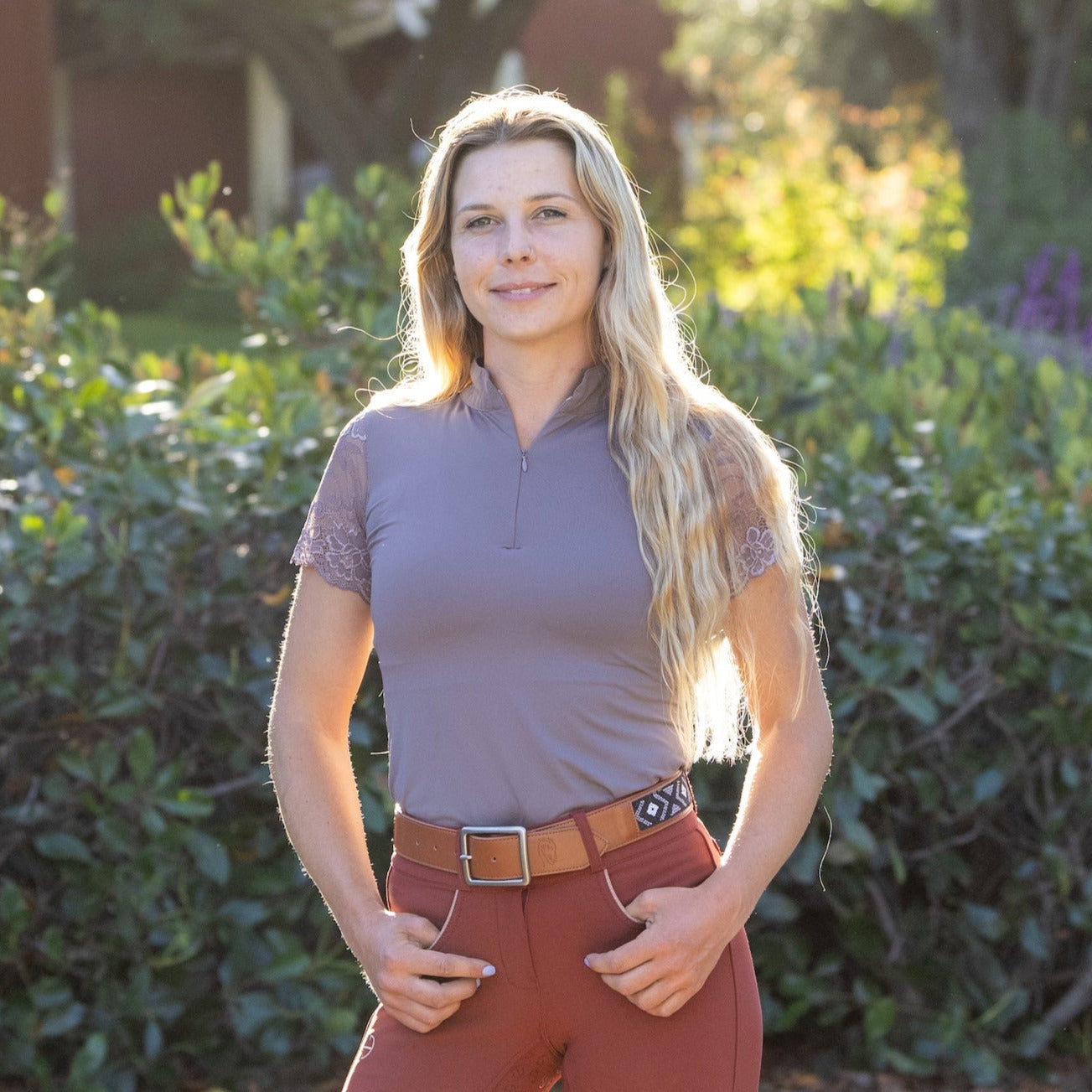 Tara Short Sleeve Lace Competition Shirt - Taupe