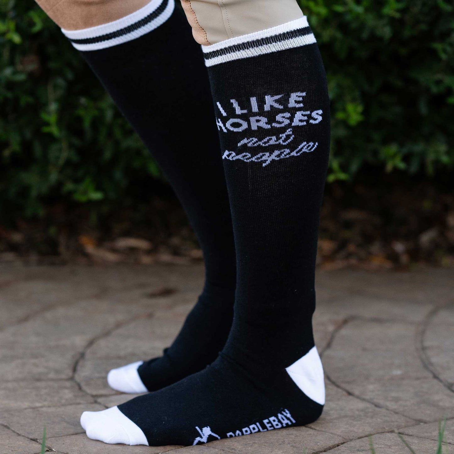 Dapplebay - Dapplebay Knit Boot Socks - I Like Horses: Black/Grey / One Size