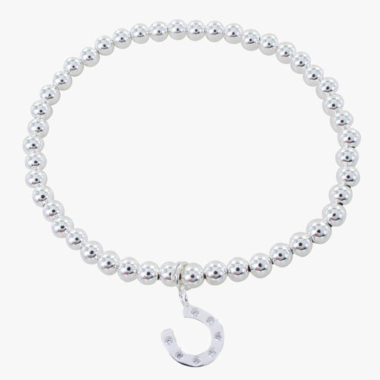 Beaded Silver Bracelet with Pave© Horseshoe Charm