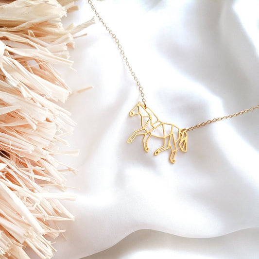 Origami Horse Necklace - Gold