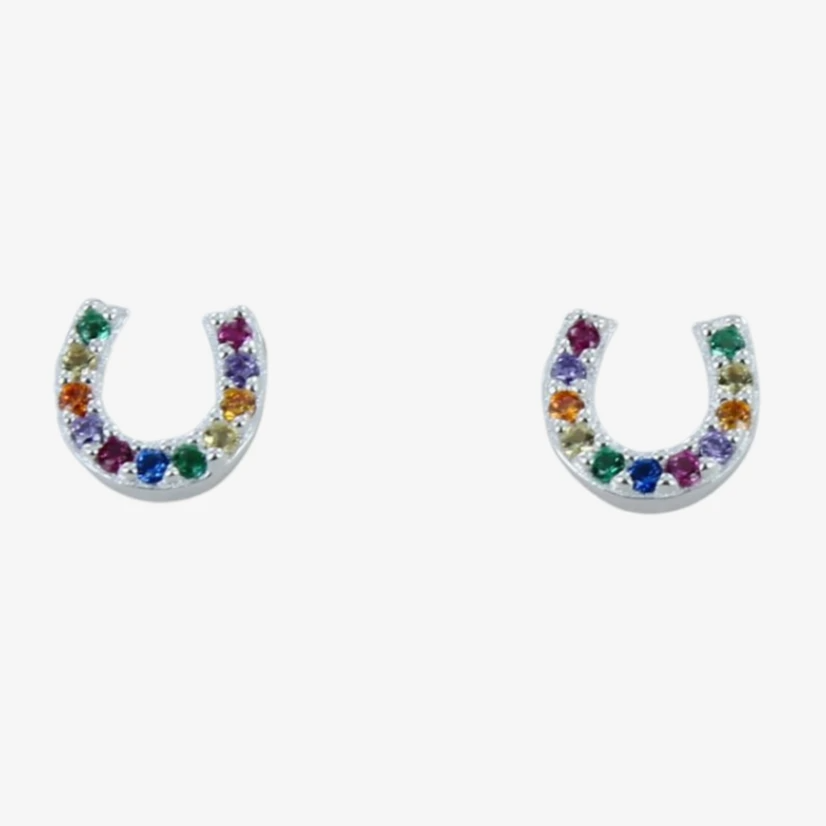 REEVES & REEVES - Rainbow Sterling Silver Horseshoe Stud Earrings