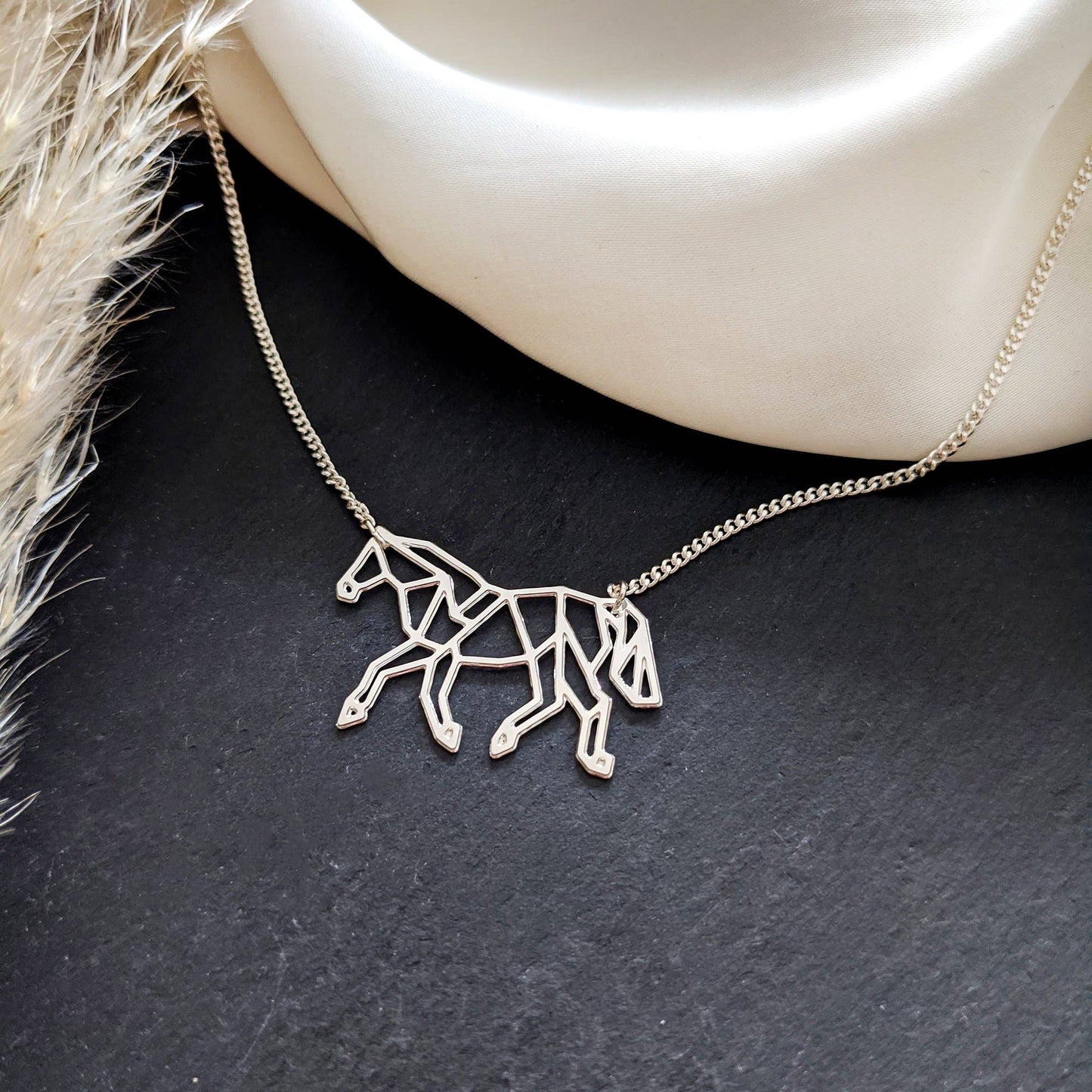 Origami Horse Necklace - Silver