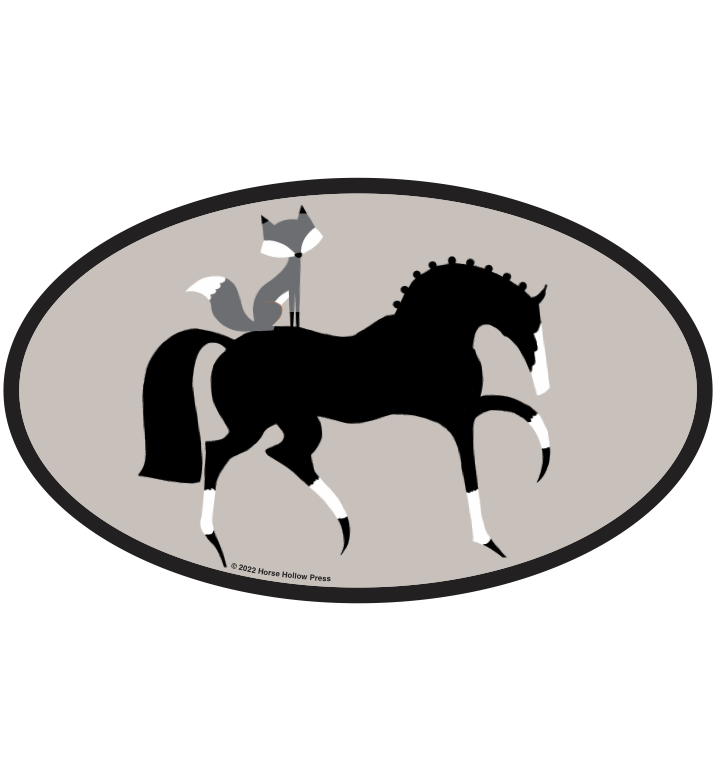 Horse Hollow Press - Oval Equestrian Horse Sticker:  Stylish Horse & Fox