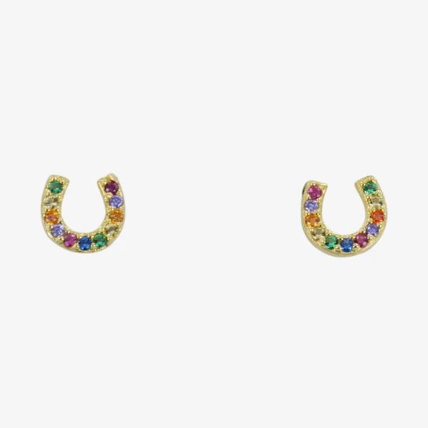 REEVES & REEVES - Rainbow Sterling Silver Horseshoe Stud Earrings Gold
