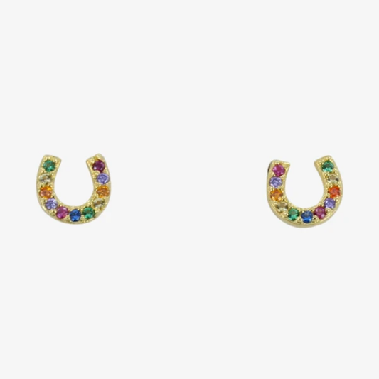 REEVES & REEVES - Rainbow Sterling Silver Horseshoe Stud Earrings Gold